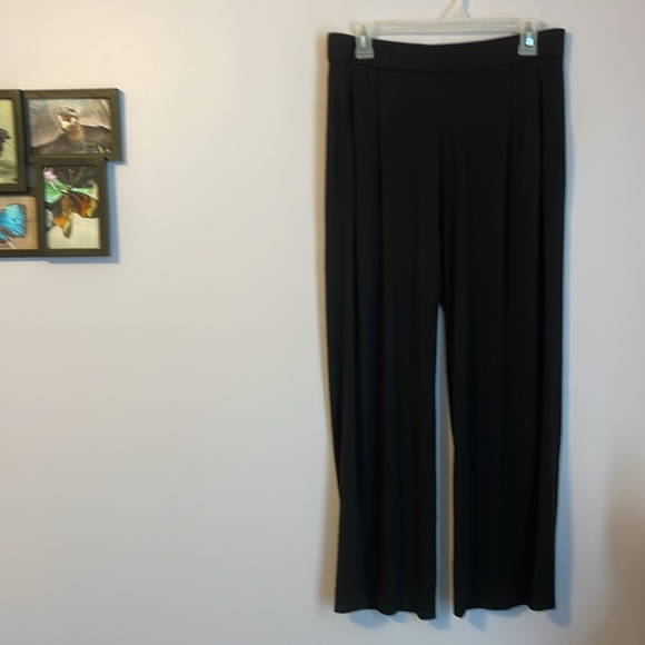 Eileen Fisher Black Silk Wide High Rise Leg Pull On Pants size XS - Picture 1 of 15